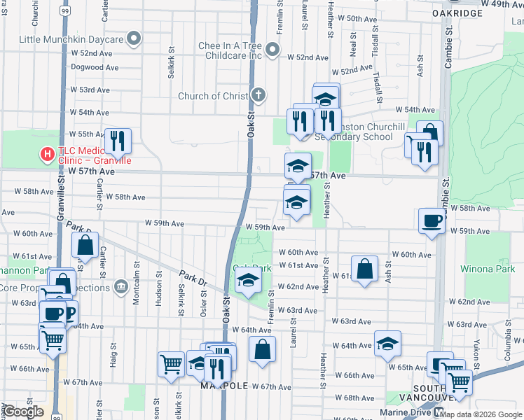 map of restaurants, bars, coffee shops, grocery stores, and more near 979 Westbury Walk in Vancouver