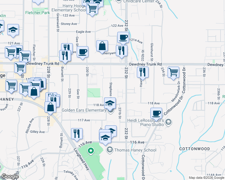 map of restaurants, bars, coffee shops, grocery stores, and more near in Maple Ridge