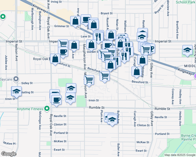 map of restaurants, bars, coffee shops, grocery stores, and more near 5752 Beresford Street in Burnaby