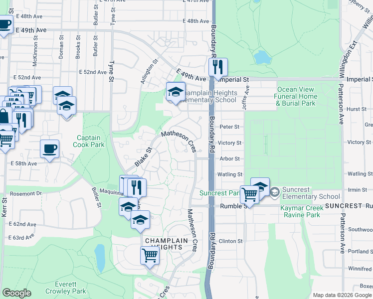 map of restaurants, bars, coffee shops, grocery stores, and more near in Vancouver