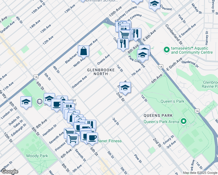 map of restaurants, bars, coffee shops, grocery stores, and more near 708 2nd Street in New Westminster