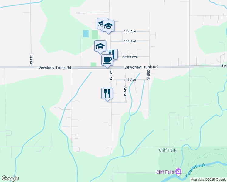 map of restaurants, bars, coffee shops, grocery stores, and more near 11870 248 Street in Maple Ridge