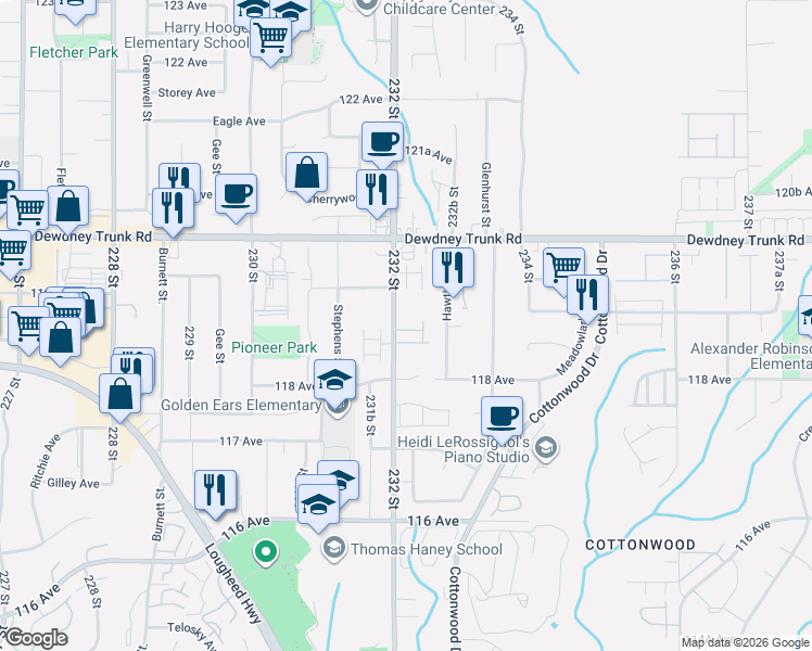 map of restaurants, bars, coffee shops, grocery stores, and more near in Maple Ridge