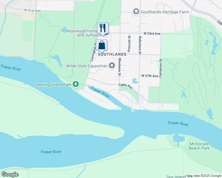 map of restaurants, bars, coffee shops, grocery stores, and more near 3380 Celtic Avenue in Vancouver