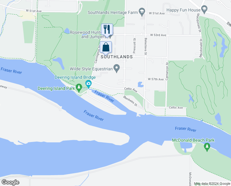 map of restaurants, bars, coffee shops, grocery stores, and more near 3380 Celtic Avenue in Vancouver