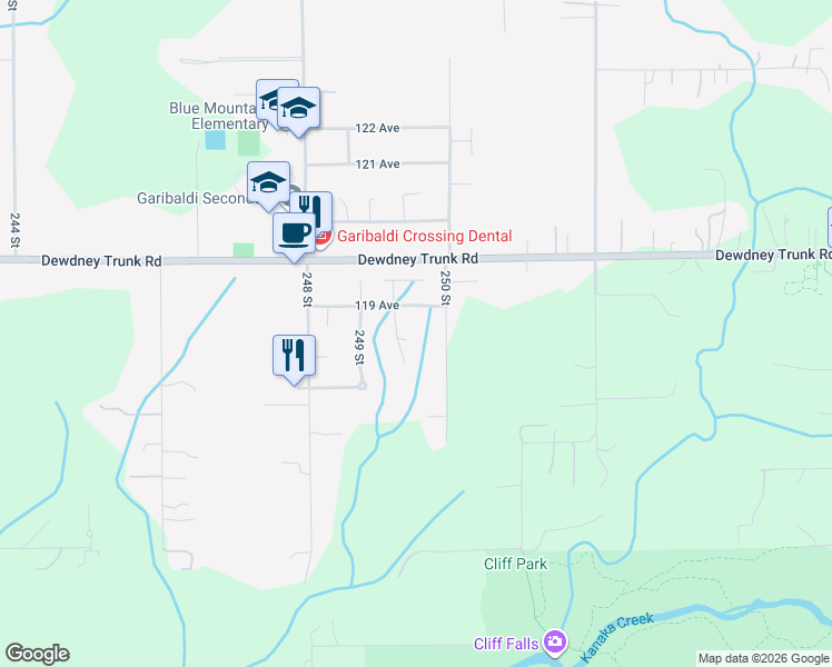 map of restaurants, bars, coffee shops, grocery stores, and more near 24957 118B Avenue in Maple Ridge