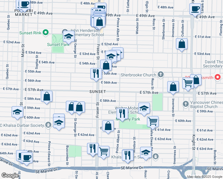 map of restaurants, bars, coffee shops, grocery stores, and more near 759 East 57th Avenue in Vancouver