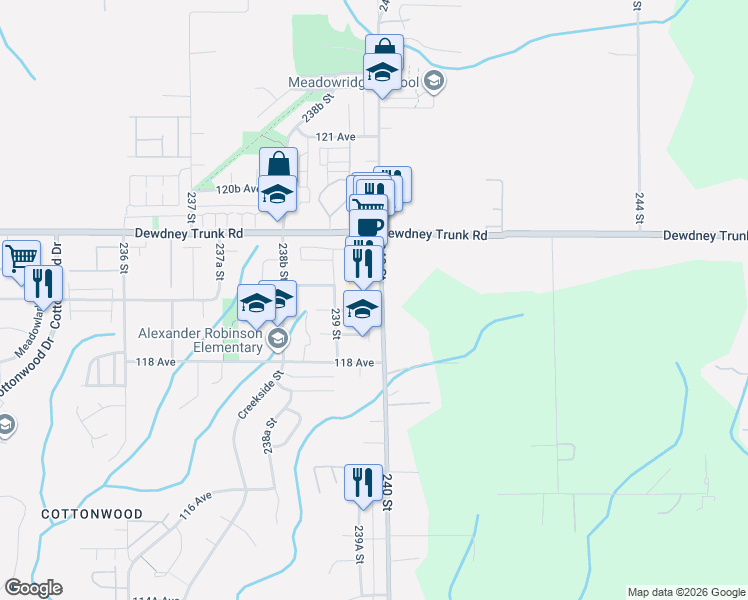 map of restaurants, bars, coffee shops, grocery stores, and more near 11913 240 Street in Maple Ridge