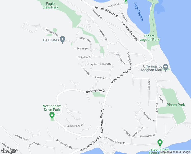 map of restaurants, bars, coffee shops, grocery stores, and more near Linley Road in Nanaimo