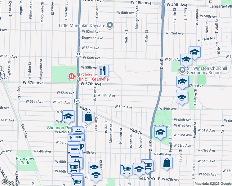 map of restaurants, bars, coffee shops, grocery stores, and more near in Vancouver