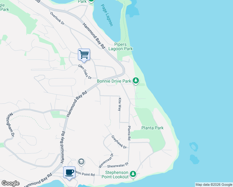 map of restaurants, bars, coffee shops, grocery stores, and more near 3340 Kite Way in Nanaimo
