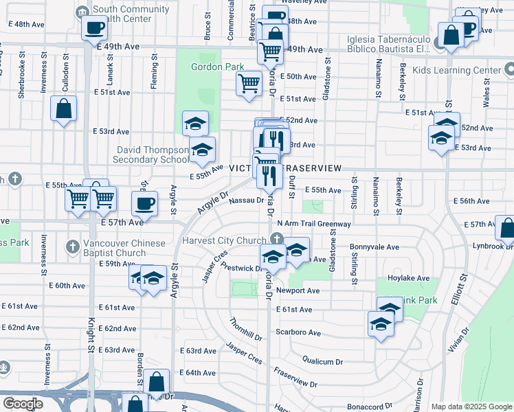 map of restaurants, bars, coffee shops, grocery stores, and more near 1978 Nassau Drive in Vancouver