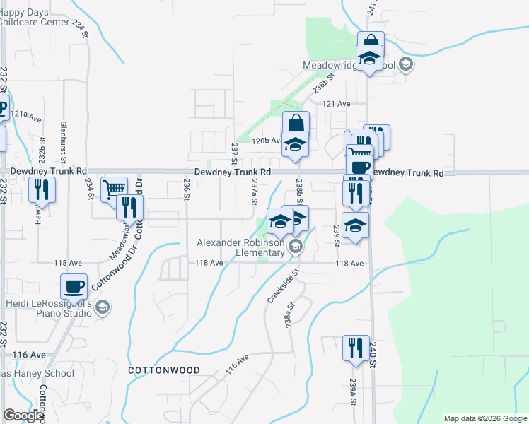 map of restaurants, bars, coffee shops, grocery stores, and more near 11908 237A Street in Maple Ridge