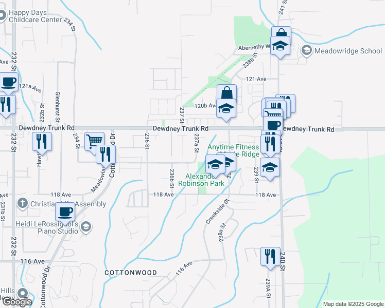 map of restaurants, bars, coffee shops, grocery stores, and more near 11915 237A Street in Maple Ridge