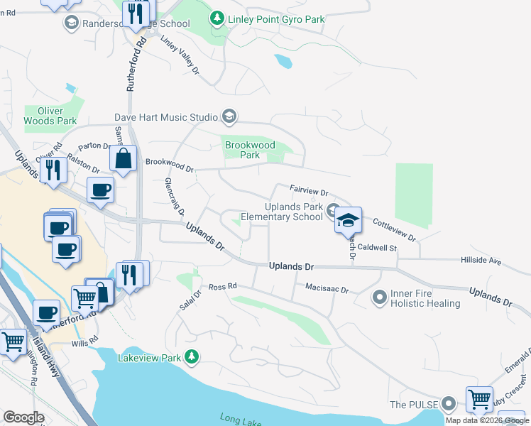 map of restaurants, bars, coffee shops, grocery stores, and more near 4506 Woodwinds Crescent in Nanaimo