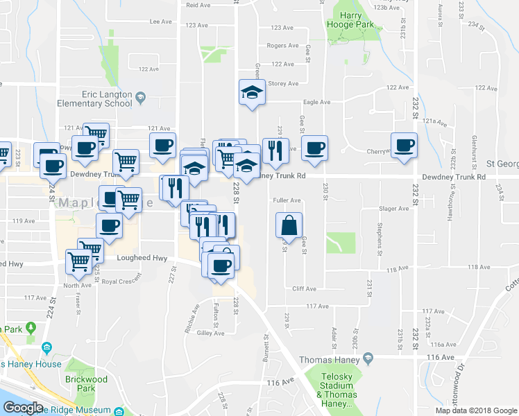 map of restaurants, bars, coffee shops, grocery stores, and more near in Maple Ridge