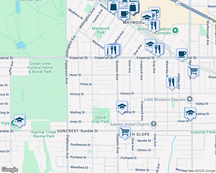 map of restaurants, bars, coffee shops, grocery stores, and more near 4364 Greta Street in Burnaby