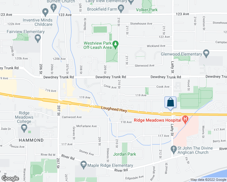map of restaurants, bars, coffee shops, grocery stores, and more near 20966 Cook Avenue in Maple Ridge