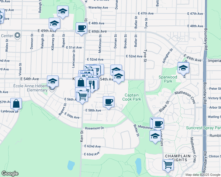 map of restaurants, bars, coffee shops, grocery stores, and more near 7088 Mont Royal Square in Vancouver