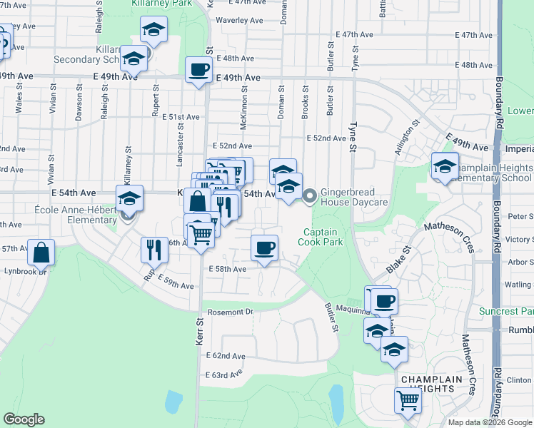 map of restaurants, bars, coffee shops, grocery stores, and more near 7088 Mont Royal Square in Vancouver