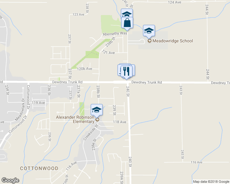 map of restaurants, bars, coffee shops, grocery stores, and more near 960 239 Street in Maple Ridge