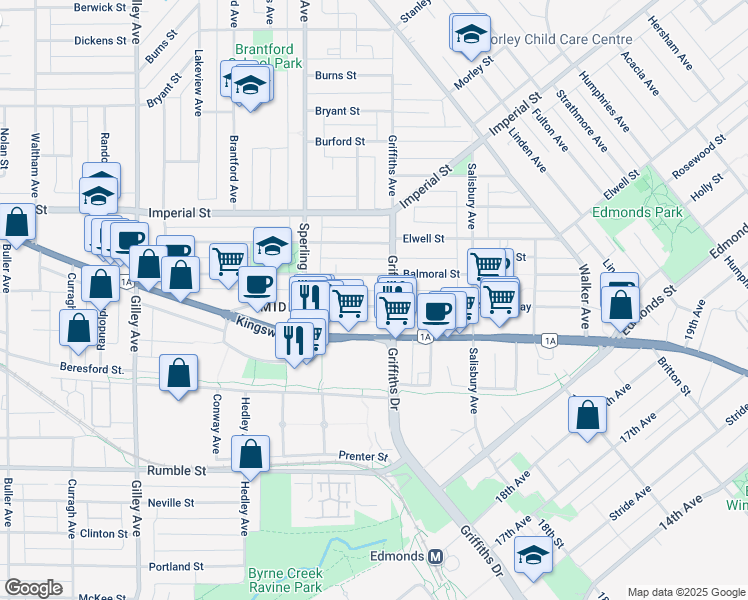 map of restaurants, bars, coffee shops, grocery stores, and more near 6813 Arcola Street in Burnaby