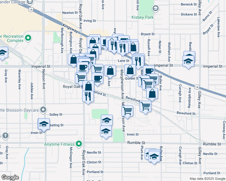 map of restaurants, bars, coffee shops, grocery stores, and more near in Burnaby