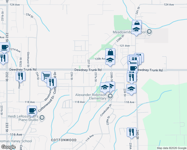 map of restaurants, bars, coffee shops, grocery stores, and more near 11957 237A Street in Maple Ridge