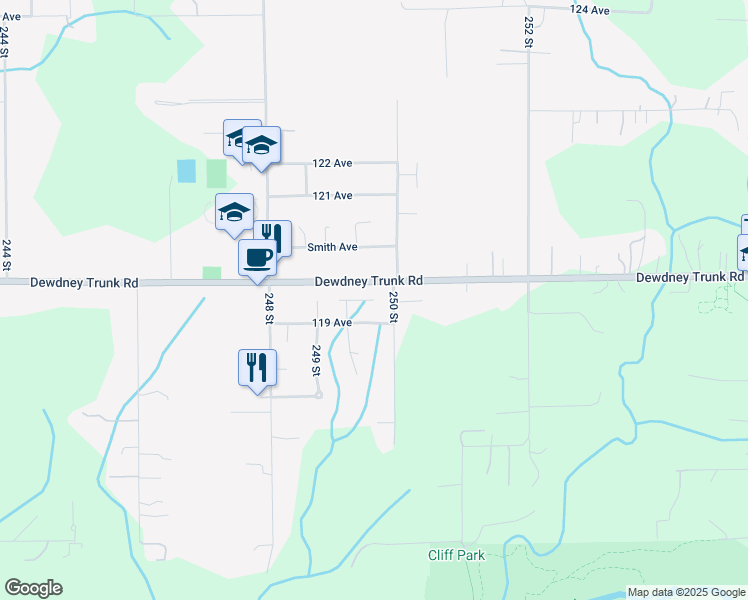 map of restaurants, bars, coffee shops, grocery stores, and more near 11970 249A Street in Maple Ridge