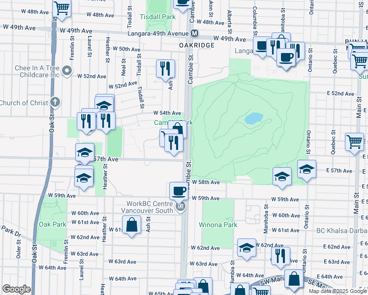 map of restaurants, bars, coffee shops, grocery stores, and more near in Vancouver