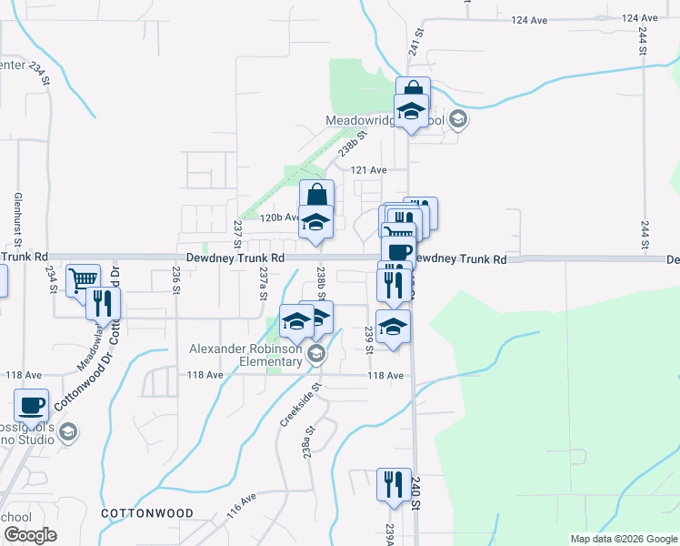 map of restaurants, bars, coffee shops, grocery stores, and more near 23863 119B Avenue in Maple Ridge