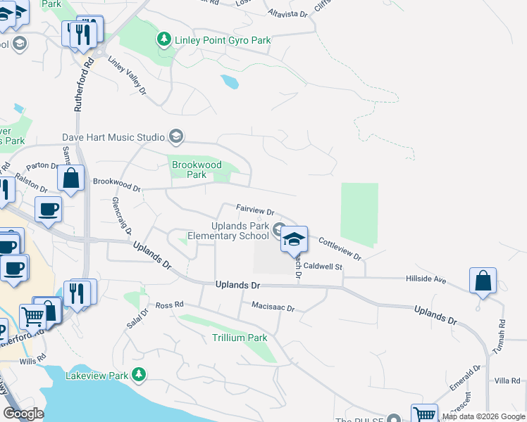 map of restaurants, bars, coffee shops, grocery stores, and more near 3557 Fairview Drive in Nanaimo