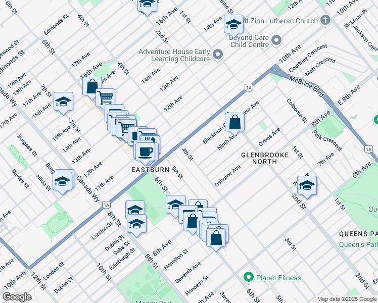 map of restaurants, bars, coffee shops, grocery stores, and more near 929 Fourth Street in New Westminster