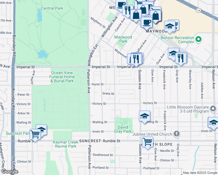 map of restaurants, bars, coffee shops, grocery stores, and more near 4258 Hurst Street in Burnaby