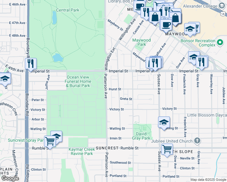 map of restaurants, bars, coffee shops, grocery stores, and more near 4170 Hurst Street in Burnaby