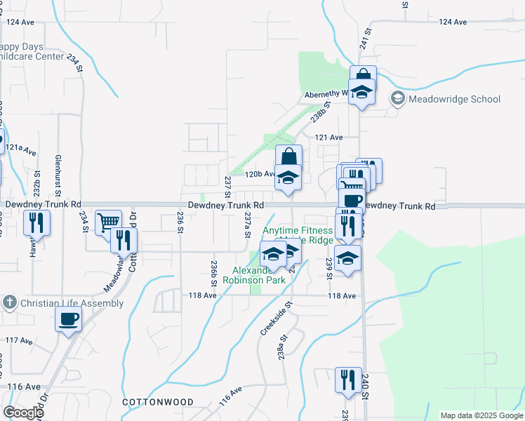 map of restaurants, bars, coffee shops, grocery stores, and more near 23765 119B Avenue in Maple Ridge