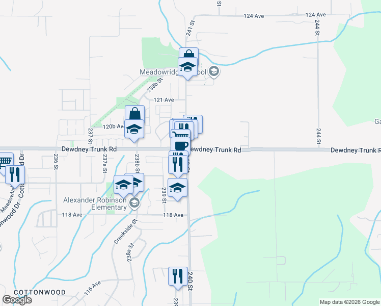 map of restaurants, bars, coffee shops, grocery stores, and more near 11939 240 Street in Maple Ridge