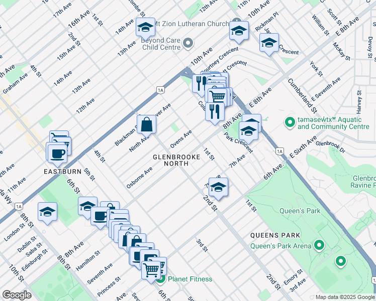 map of restaurants, bars, coffee shops, grocery stores, and more near 113 8th Avenue in New Westminster