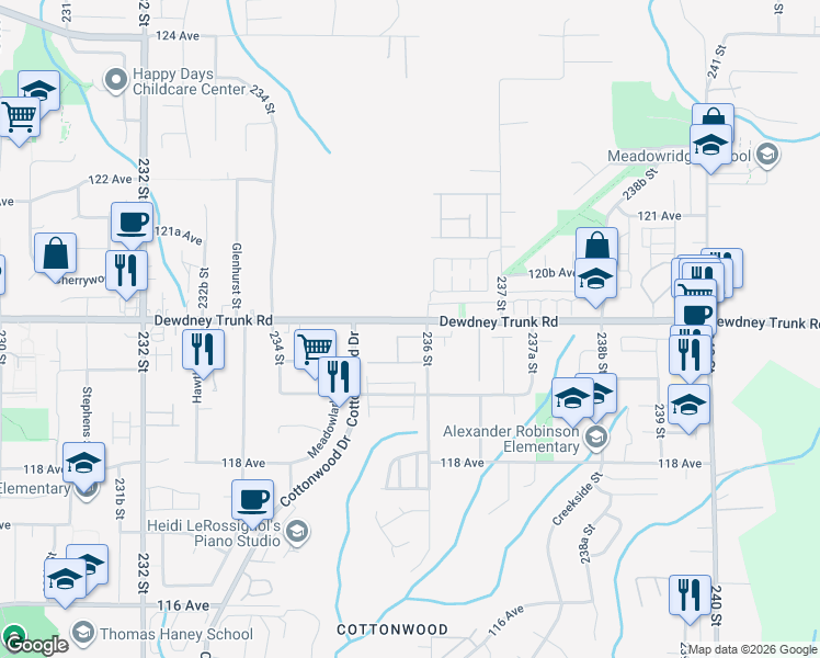 map of restaurants, bars, coffee shops, grocery stores, and more near in Maple Ridge