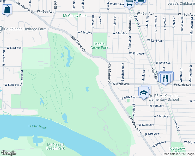 map of restaurants, bars, coffee shops, grocery stores, and more near 2236 Yewbrook Place in Vancouver