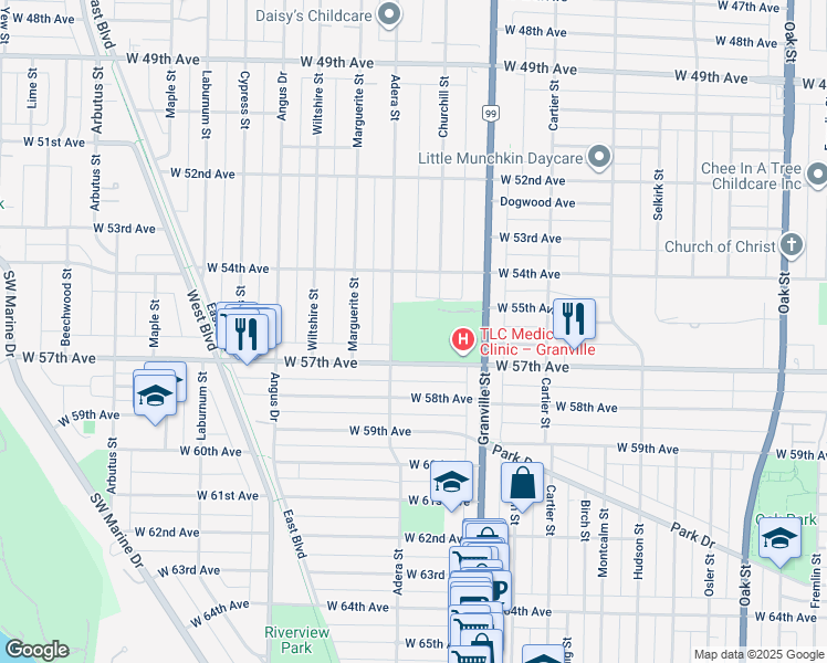map of restaurants, bars, coffee shops, grocery stores, and more near in Vancouver