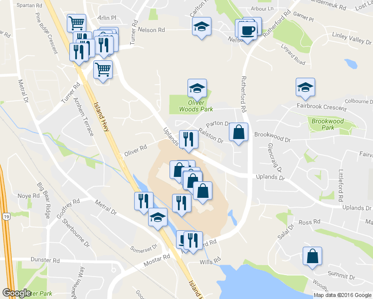 map of restaurants, bars, coffee shops, grocery stores, and more near 4543 Uplands Drive in Nanaimo