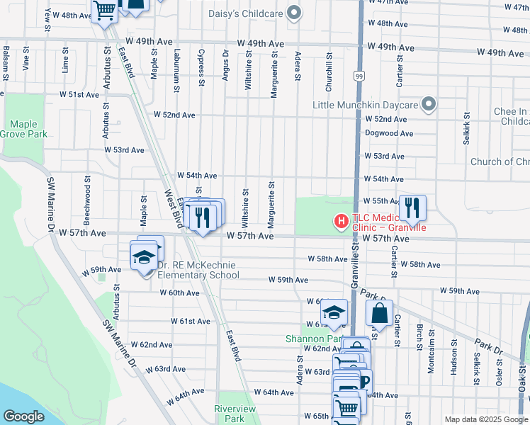 map of restaurants, bars, coffee shops, grocery stores, and more near 7187 Marguerite Street in Vancouver