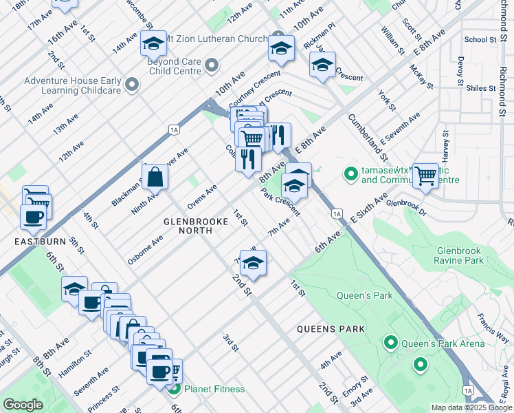 map of restaurants, bars, coffee shops, grocery stores, and more near 730 Colborne Street in New Westminster
