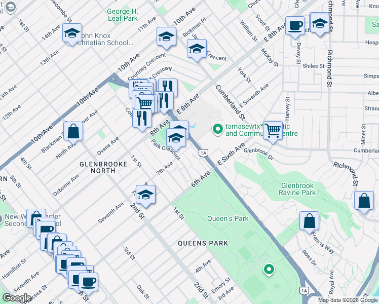 map of restaurants, bars, coffee shops, grocery stores, and more near 18 Jack Mahony Place in New Westminster