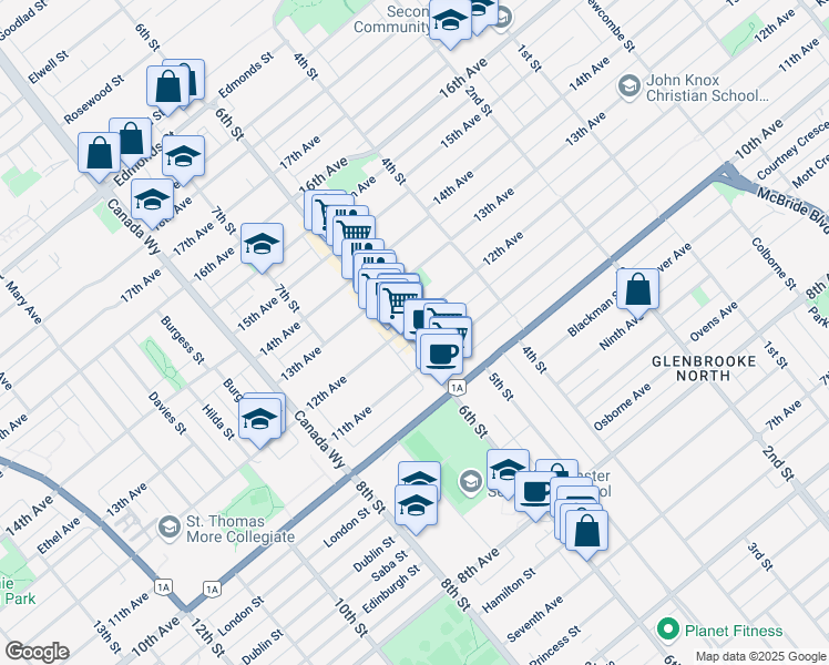 map of restaurants, bars, coffee shops, grocery stores, and more near 7730 6th Street in Burnaby