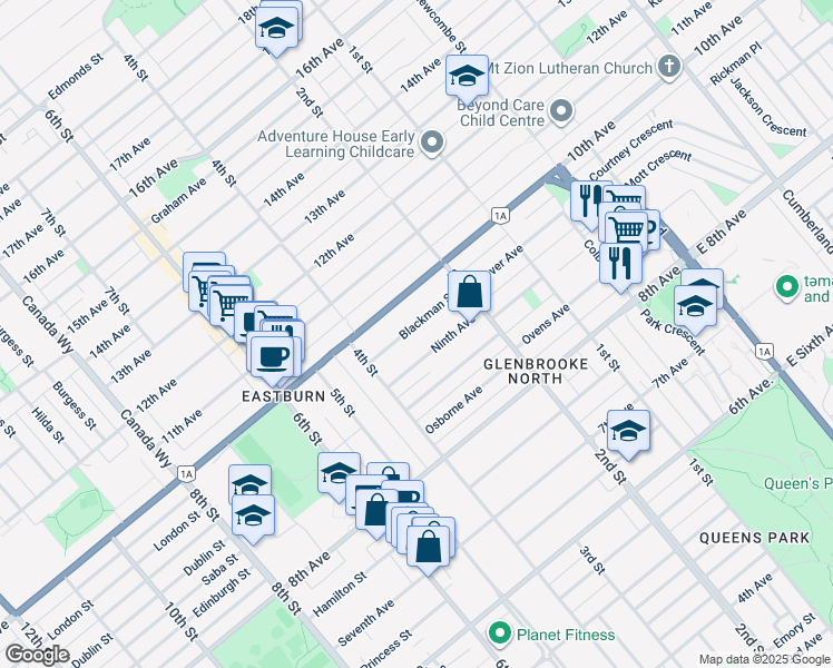map of restaurants, bars, coffee shops, grocery stores, and more near 302 Blackman Street in New Westminster