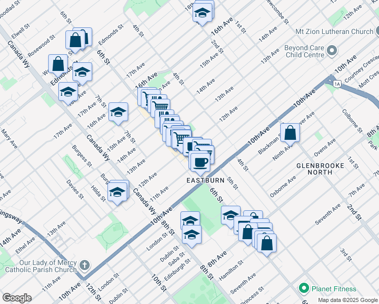 map of restaurants, bars, coffee shops, grocery stores, and more near 7730 6th Street in Burnaby