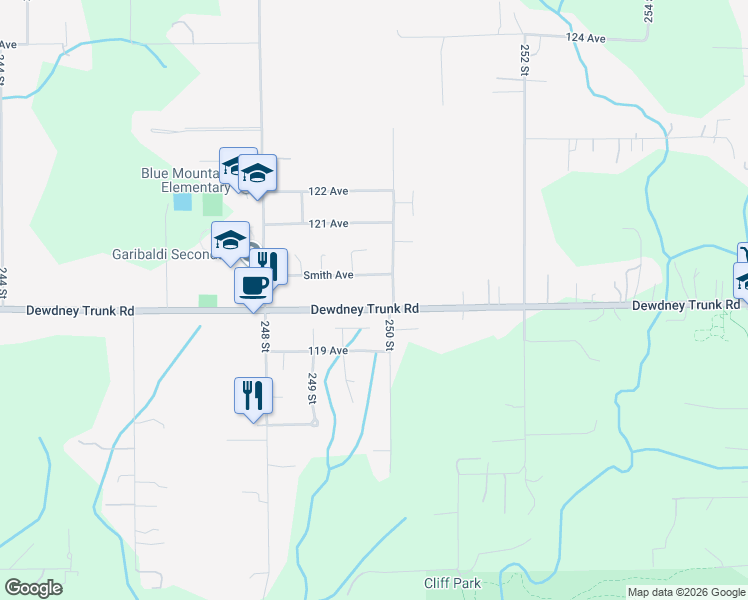 map of restaurants, bars, coffee shops, grocery stores, and more near 24976 Smith Avenue in Maple Ridge
