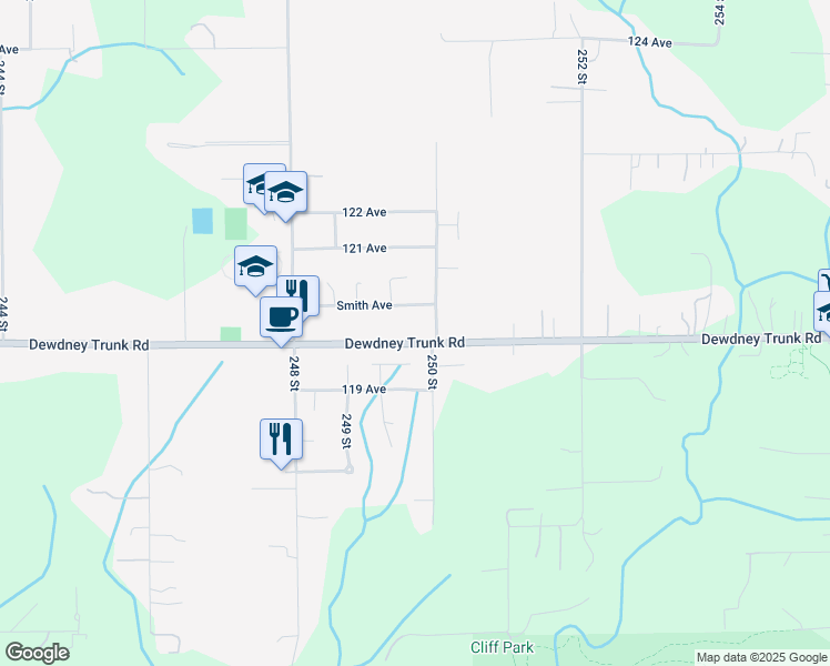 map of restaurants, bars, coffee shops, grocery stores, and more near 24985 Dewdney Trunk Road in Maple Ridge